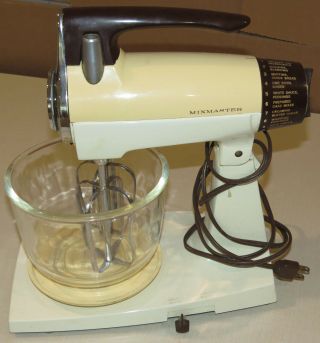 Vintage Mixmaster 12 Speed Mixer With Small Glass Bowl - Brown Beige -