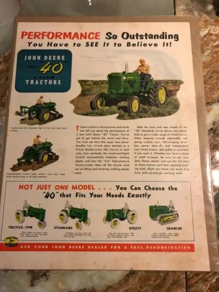 1954 John Deere Model 40 Farm Tractor Color Photo Vintage Print Ad