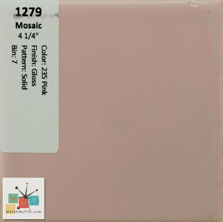 Mmt - 1279 Vintage Ceramic Mosaic Tile 235 Pink Glossy Solid