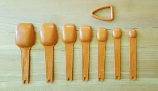 Vintage Tupperware Orange Measuring Spoons Complete Set of 7 w/ Ring VG conditio 3
