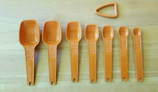 Vintage Tupperware Orange Measuring Spoons Complete Set of 7 w/ Ring VG conditio 4