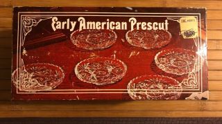 Vintage 6 Anchor Hocking Early American Prescut Glass Coasters W/box