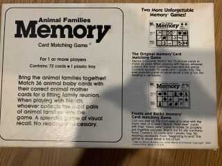 Vintage Milton Bradley Games - Animal Families Memory Game,  Smoke 8