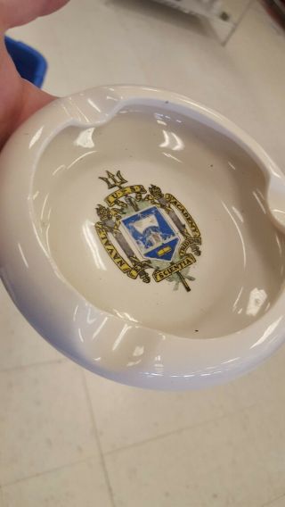 Vintage US Naval Academy Ceramic Ashtray Round pottery trident 4