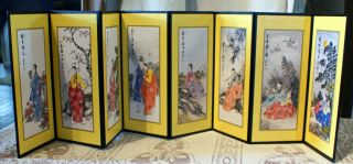 Vintage Miniature Japanese 8 Print Folding Screen Oriental Asian Zen Home Decor