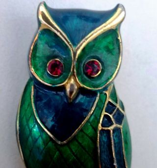 Vintage Boucher Owl Brooch Pin Enamel Signed & Numbered 8668p Estate Jewelry