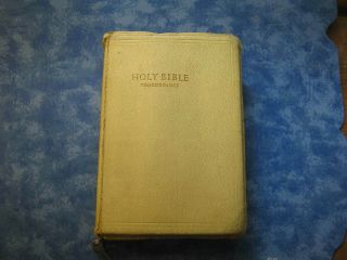 Vintage Holy Bible Kjv White Leather Cover With Zipper Red Letter Concordance