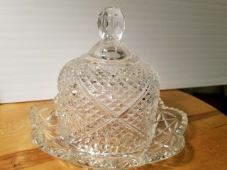 Butter Dish Round Covered Vintage Clear Glass