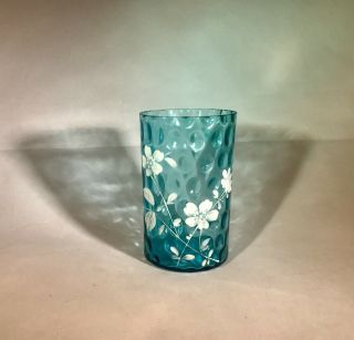 Vintage Fenton Mary Gregory Coin Dot Tumbler Aqua With White Flowers