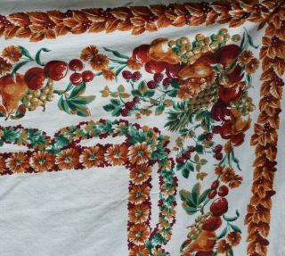 Vintage Cotton Kitchen Tablecloth 83 " X58 " Fruits And Flowers Great Color