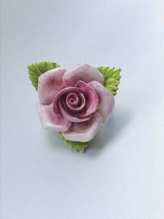 Gorgeous Vintage Ceramic Pink Rose Flower Floral Jewellery Pin Brooch