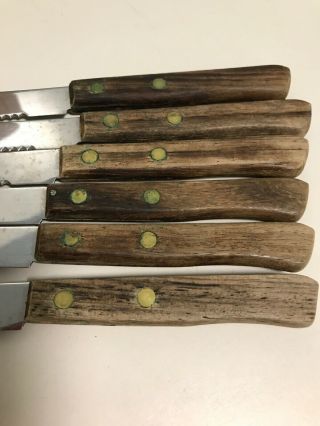 Set of Six 8.  25” Vintage Stainless Steel Wood Handle Steak Knives - Made in Japan 3