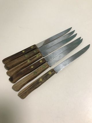 Set of Six 8.  25” Vintage Stainless Steel Wood Handle Steak Knives - Made in Japan 4