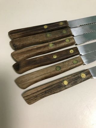 Set of Six 8.  25” Vintage Stainless Steel Wood Handle Steak Knives - Made in Japan 5