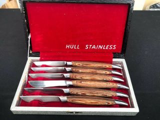 Set Of Six Hull Stainless Steel Steak Knives - Vintage Mid Century