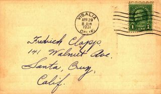 6CRC Tommy Visalia,  CA 1931 w/ Franklin Stamp Vintage Ham Radio QSL Card 2