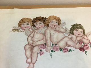 Vintage Needlepoint Embroidery,  Cherubs,  Roses,  Flowers,  Leaves 2