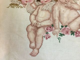 Vintage Needlepoint Embroidery,  Cherubs,  Roses,  Flowers,  Leaves 4
