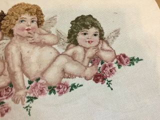 Vintage Needlepoint Embroidery,  Cherubs,  Roses,  Flowers,  Leaves 5