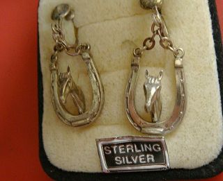 Vintage Sterling Silver Earrings: Horse Head & Lucky Horse Shoe