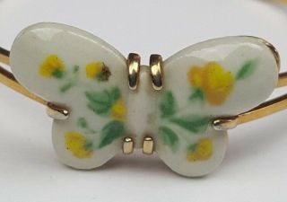 Vintage Avon Butterfly Cuff Bracelet Painted Porcelain Gold Tone Yellow Rose 4