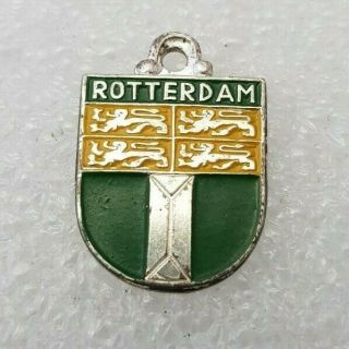 Rotterdam Vintage Enamel Silver ? Plated? Travel Charm Bracelet Shield Pendant