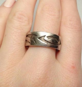 VINTAGE TRIBAL STYLE STERLING SILVER UNISEX BAND RING SIZE 12 5