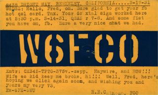 W6fco Rec Alhoun Berkeley,  Ca 1931 W/ Franklin Stamp Vintage Ham Radio Qsl Card