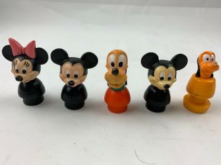 Vintage Fisher Price Little People Mickey Mouse Minnie Pluto Set Of 5 (fp 38)