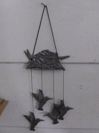 Vintage Spoontiques Pewter Humming Birds Metal Wind Chimes For Home Or Garden