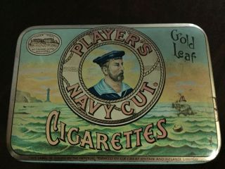 Vintage Cigarette Tin - Players Navy Cut Cigarettes - Made In England - Hinged Top