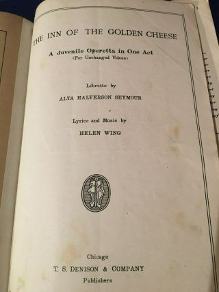 Vintage Sheet Music Denison ' s Operettas THE INN OF THE GOLDEN CHEESE 1929 2