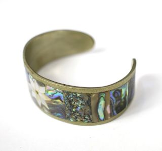 Vintage Inlaid Abalone Shell Star Mexico Fashion Costume Jewelry Cuff Bracelet 2