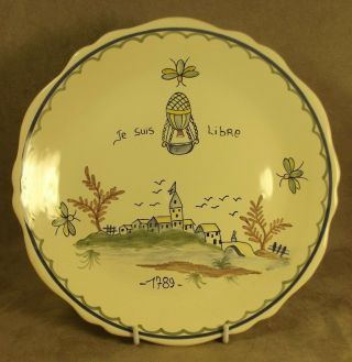 Vintage 9 1/2 " French Art Pottery Plate Decor Nevers Fait Main