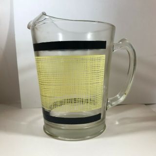 Vintage Heavy Glass 1 Gallon Water Tea Pitcher Yellow Thatch Pattern Spill Spout