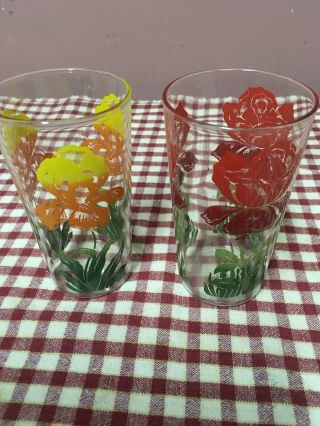2 - 8oz Vintage Floral 1970s Drinking Glasses: Water/juice
