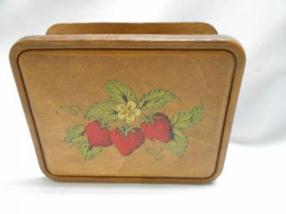Vintage Wood Napkin / Mail / Letter / Bill Holder With Hand Painted Strawberries
