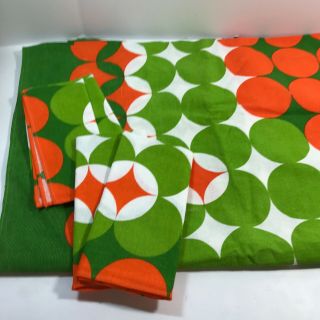 Vtg Retro Mod Green Orange White Circles Table Clothe Set Of 4 Napkins Mcm