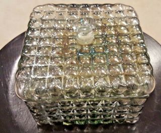 Vintage Square Green Iridescent Checkerboard Covered Dish