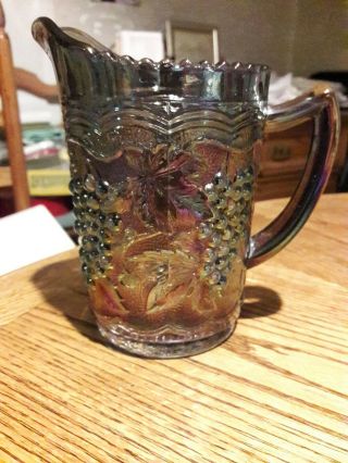 Vintage Imperial Carnival Glass Pitcher Iridescent Gray " Peacock "