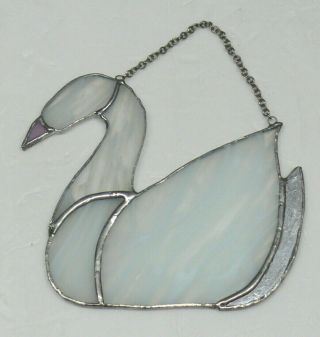 Vintage Stain Glass Lead Sun Catcher Hanging Glass Swan