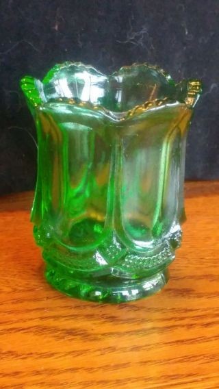 Green Cut Glass Vase Toothpick Holder Vintage Decorative