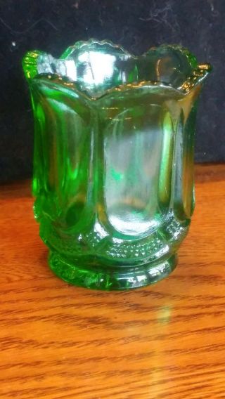 Green Cut Glass Vase Toothpick Holder Vintage Decorative 2