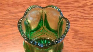 Green Cut Glass Vase Toothpick Holder Vintage Decorative 4