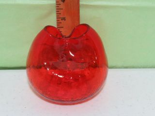 Mcm Vintage Red Orange Crackle Glass Pinched Vase Blenko Or Pilgrim