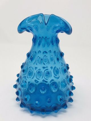 Vintage Colonial Saphire Cobalt Blue Hobnail Glass Vase 6”h X 4.  5”w