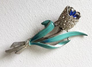 Vintage Brooch Pin Costume Jewellery Turquoise Blue Flower Fine Detailed Work