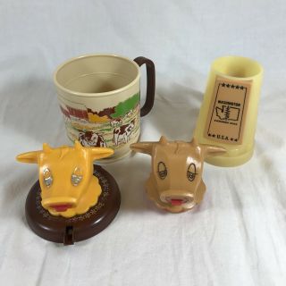 Vtg Whirley Cow Creamer Cup Milk Cream Dispenser Lid Child Mug USA Made Plastic 8