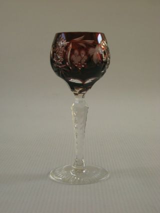 Vintage Bohemian Ruby Red Cased Cut To Clear Crystal Cordial Wine Stem
