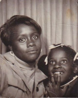 Vintage Photo Booth - African - American Mom And Cute Daughter Showing Lost Tooth